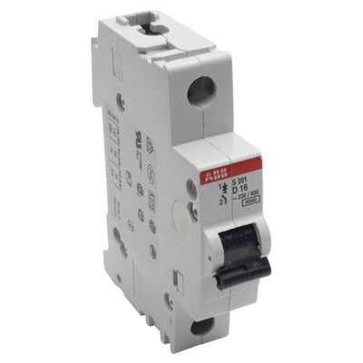 Used ABB S201-D16 Circuit Breaker, 1-Pole, 16A 230/400VAC, D-Curve, DIN Rail