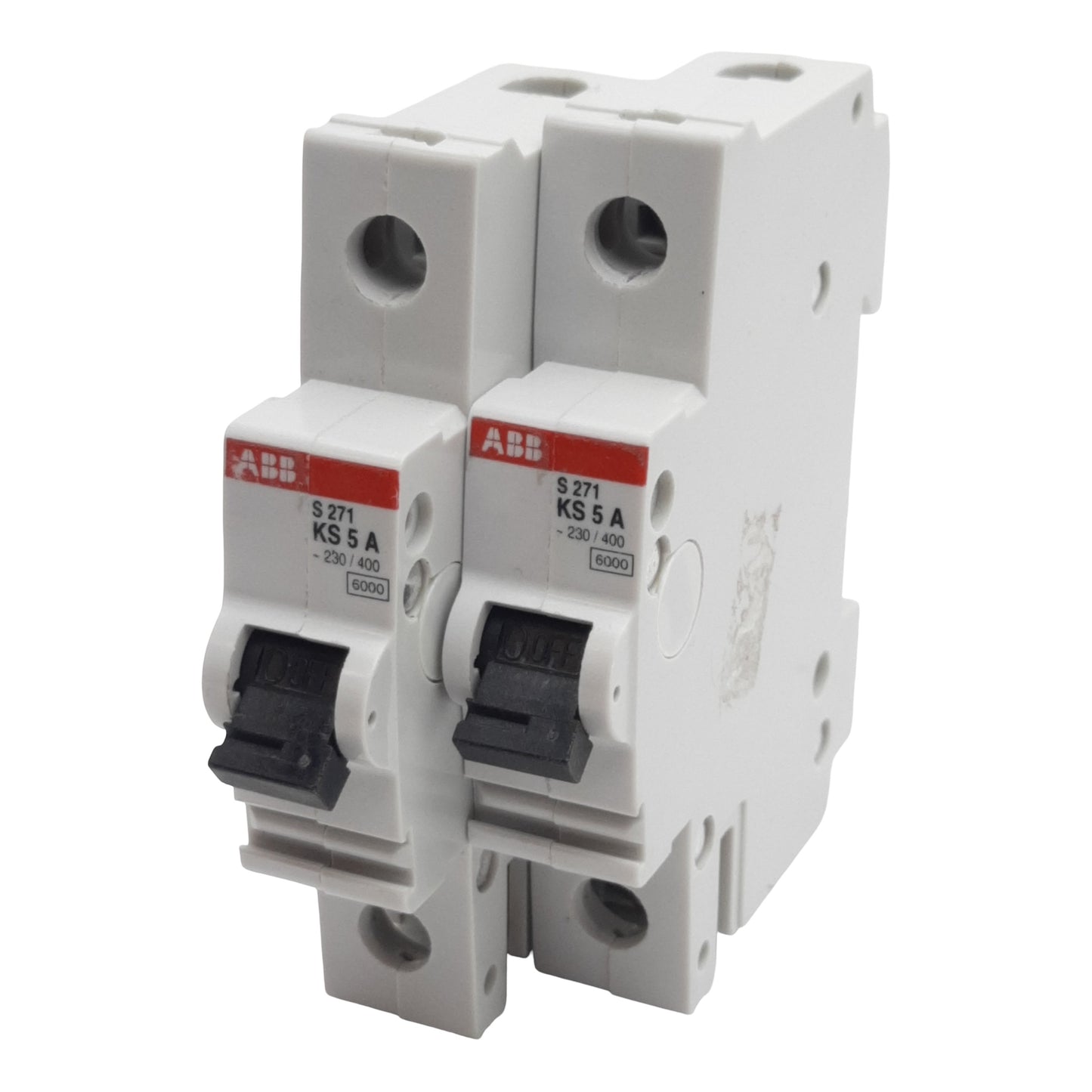 Used Lot of 2 ABB S271-KS5 Circuit Breaker, 1-Pole, 5A 230/400VAC, K-Curve, DIN Rail