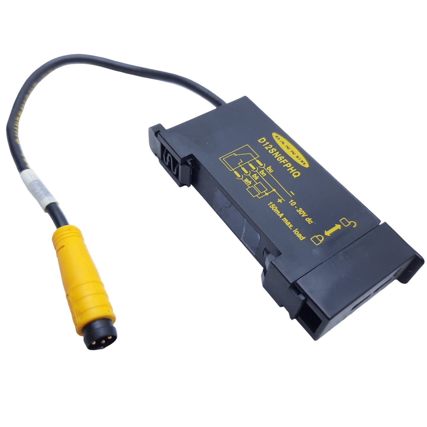 Used Banner D12SN6FPHQ Fiber Optic Sensor, Cable 6", 4-Pin, Output NPN, 10-30V DC