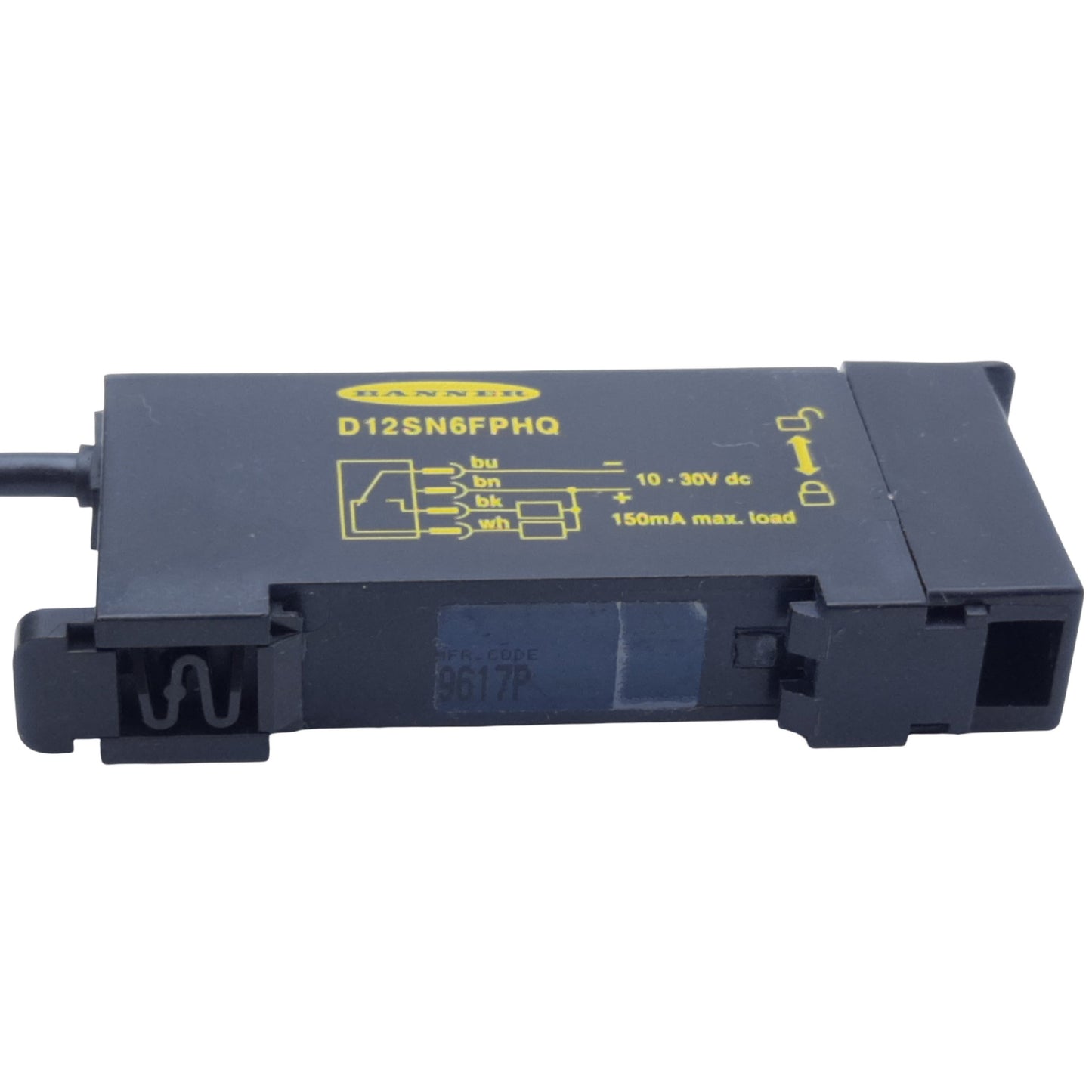 Used Banner D12SN6FPHQ Fiber Optic Sensor, Cable 6", 4-Pin, Output NPN, 10-30V DC