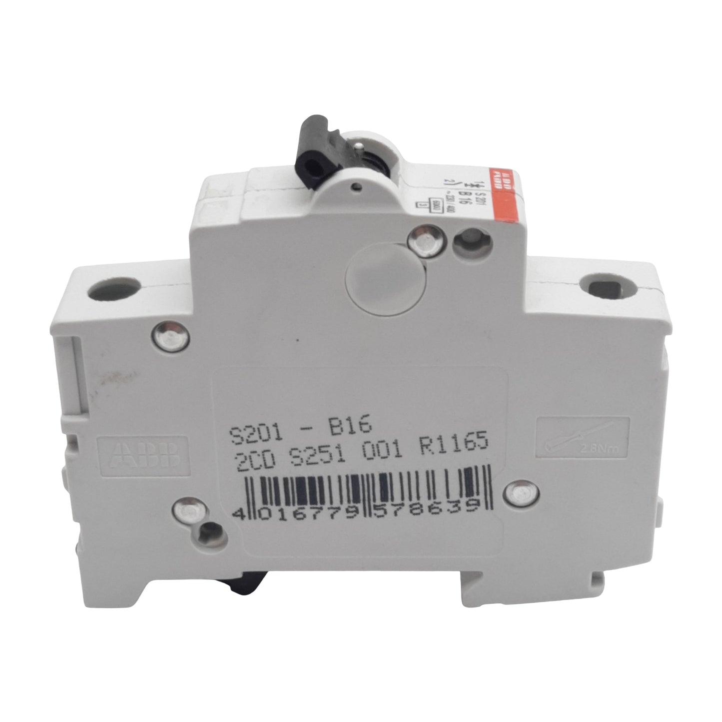 Used Lot of 2 ABB S201-B16 Circuit Breaker, 1-Pole, 16A 230/400VAC, B-Curve, DIN Rail