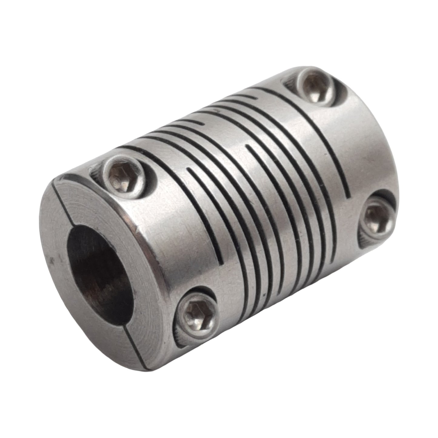 Used Stainless Steel Shaft Coupling, ø0.375in Bore, 1.1in Length x ø0.75in OD