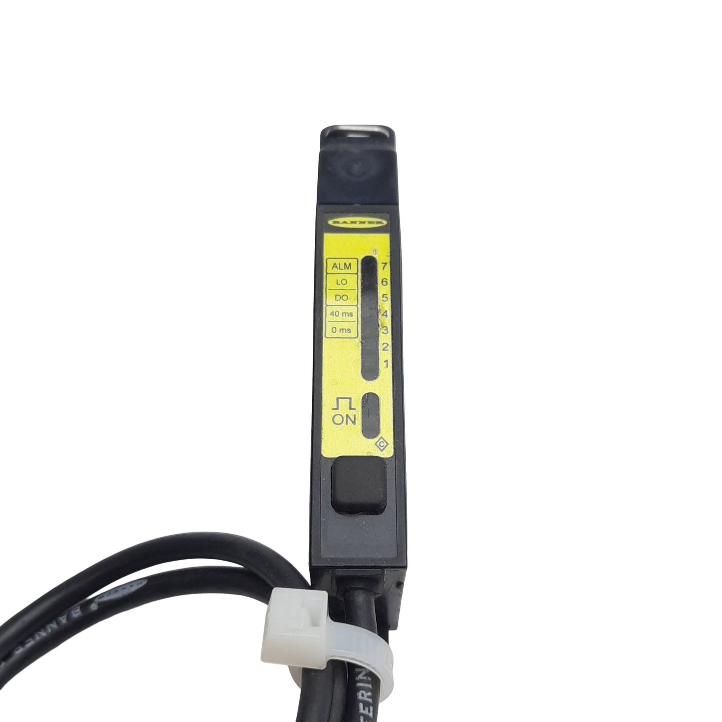 Used Banner D12EN6FV Fiber Optic Sensor, SPST NPN, 150mA, 10-30VDC, 5-Wire Lead, 0.3m