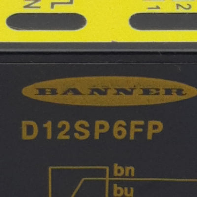 Used Banner D12SP6FP Fiber Optic Sensor, PNP, 150mA, 10-30VDC, 4-Wire Leads, 0.2m