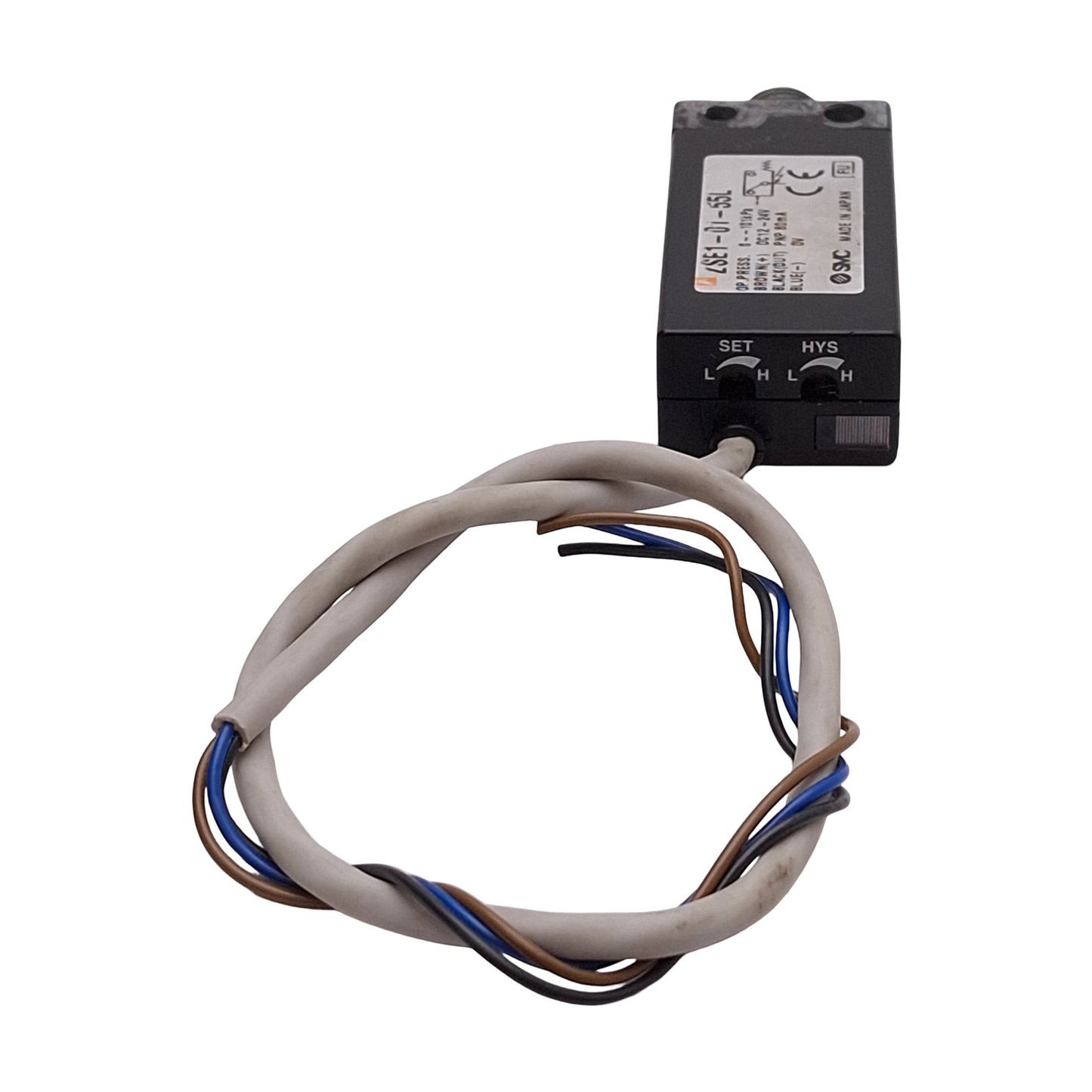 Used SMC ZSE1-01-55L Vacuum Switch, 0 to -101kPa, PNP Output, R1/8, 12-24VDC