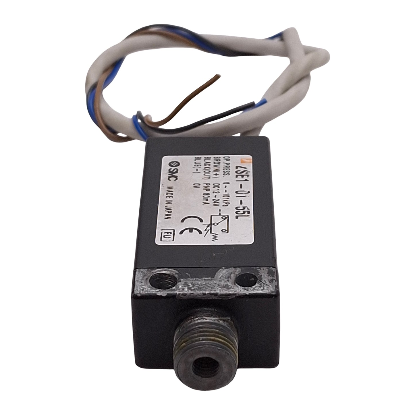 Used SMC ZSE1-01-55L Vacuum Switch, 0 to -101kPa, PNP Output, R1/8, 12-24VDC