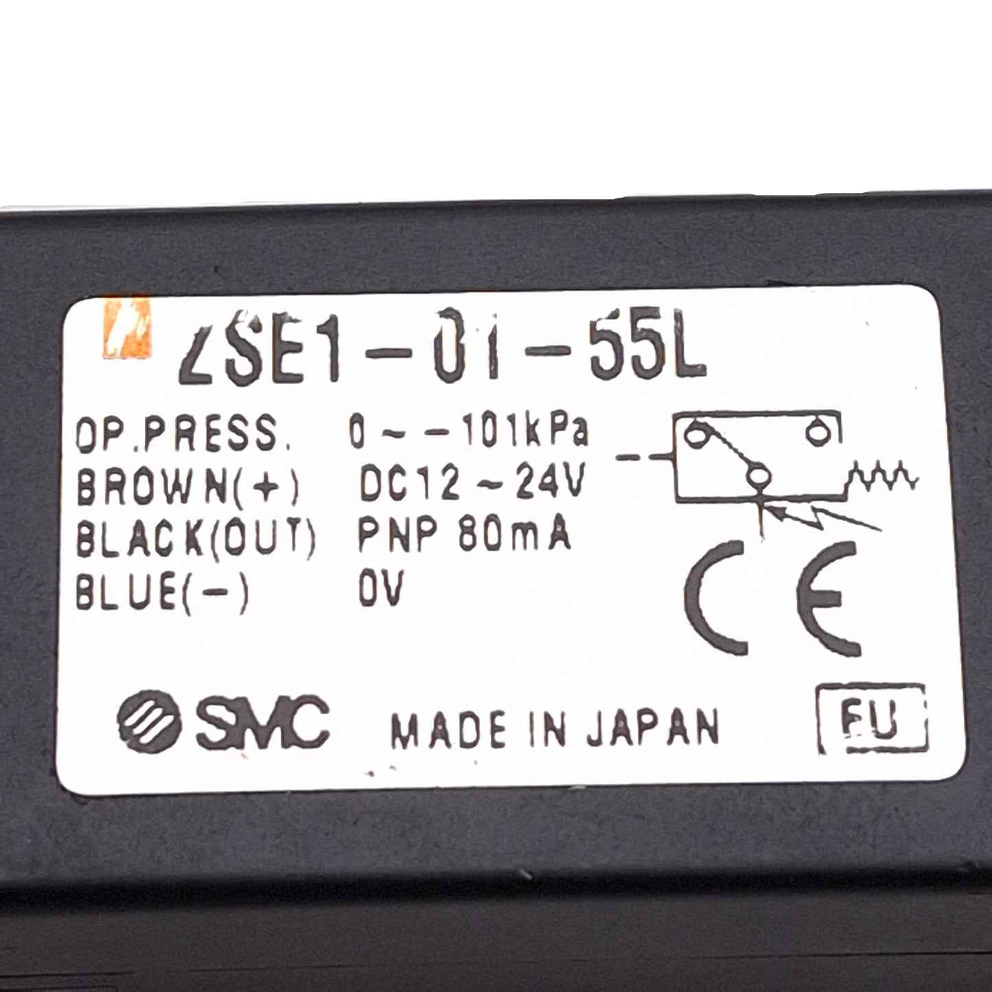 Used SMC ZSE1-01-55L Vacuum Switch, 0 to -101kPa, PNP Output, R1/8, 12-24VDC