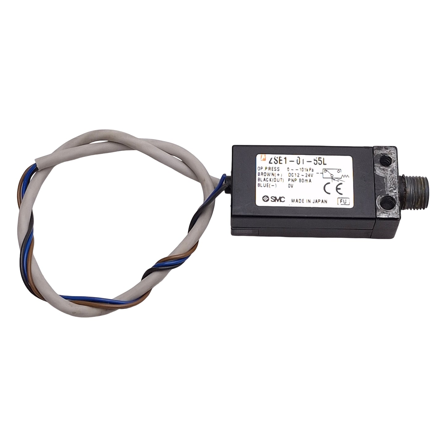 Used SMC ZSE1-01-55L Vacuum Switch, 0 to -101kPa, PNP Output, R1/8, 12-24VDC