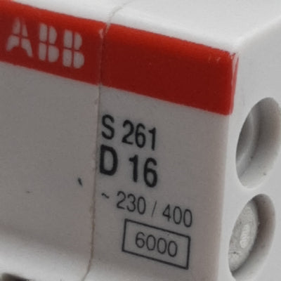 Used ABB S261-D16 Circuit Breaker, 1-Pole, 16A 230/400VAC, D-Curve, DIN Rail