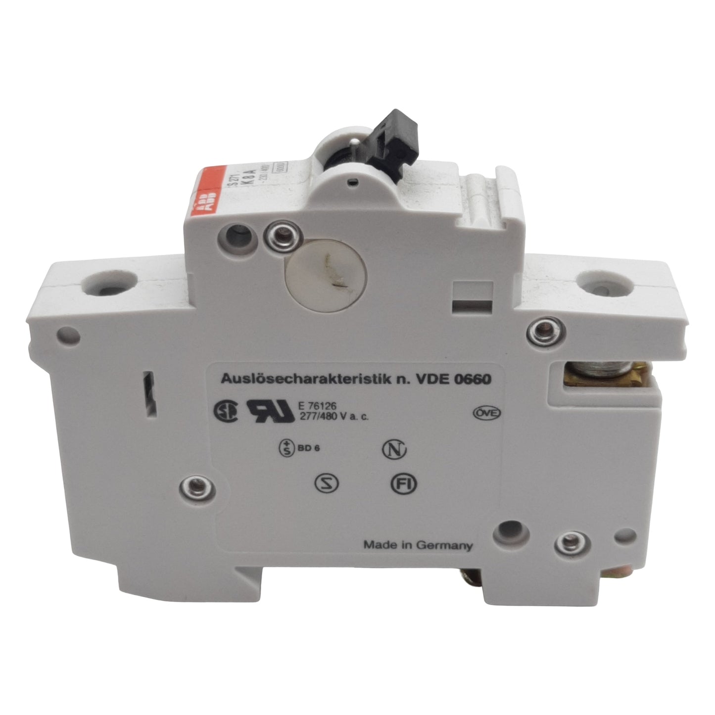 Used ABB S271-K8 Circuit Breaker, 1-Pole, 8A 230/400VAC, K-Curve, DIN Rail Mount