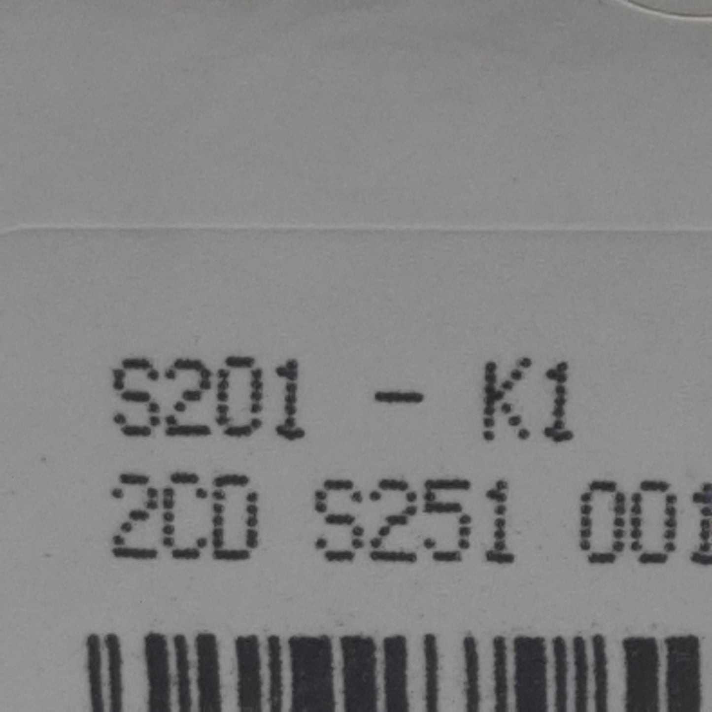 Used ABB S201-K1 Circuit Breaker, 1-Pole, 1A 230/400VAC, K-Curve, DIN Rail Mount