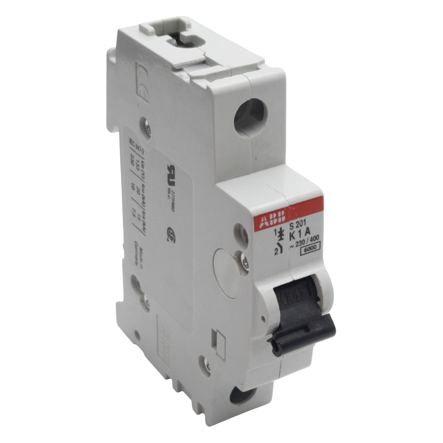 Used ABB S201-K1 Circuit Breaker, 1-Pole, 1A 230/400VAC, K-Curve, DIN Rail Mount