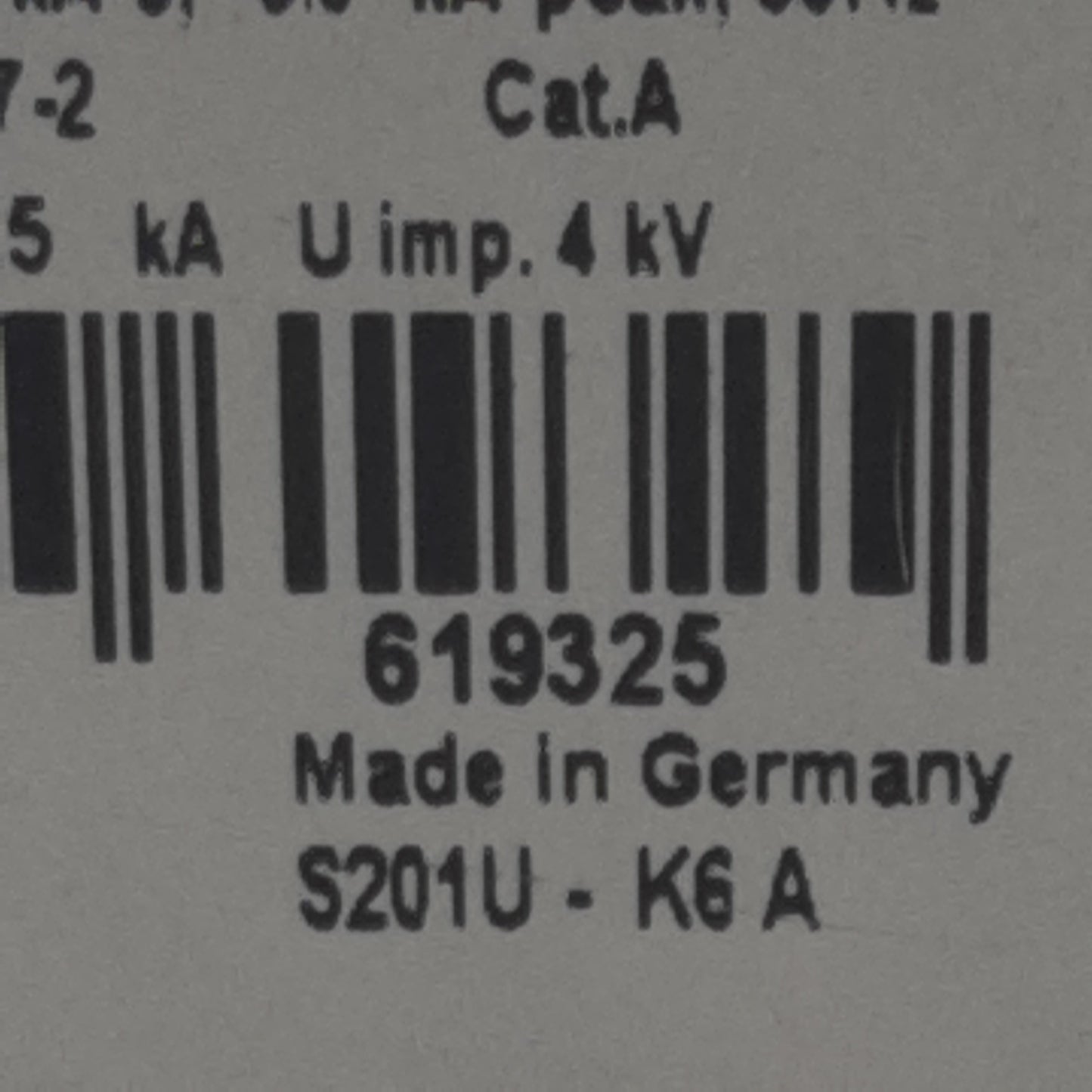 Used ABB S201U-K6A Circuit Breaker, 1-Pole, 6A 240VAC, K-Curve, DIN Rail Mount