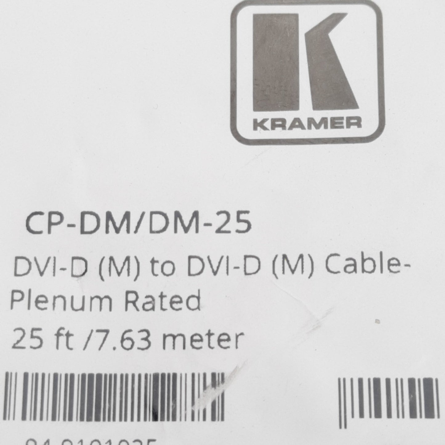 New Kramer CP-DM/DM-25 DVI Cordset, 18/1-Pin DVI-D Male to 18/1-Pin DVI-D Male, 25ft