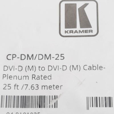 New Kramer CP-DM/DM-25 DVI Cordset, 18/1-Pin DVI-D Male to 18/1-Pin DVI-D Male, 25ft