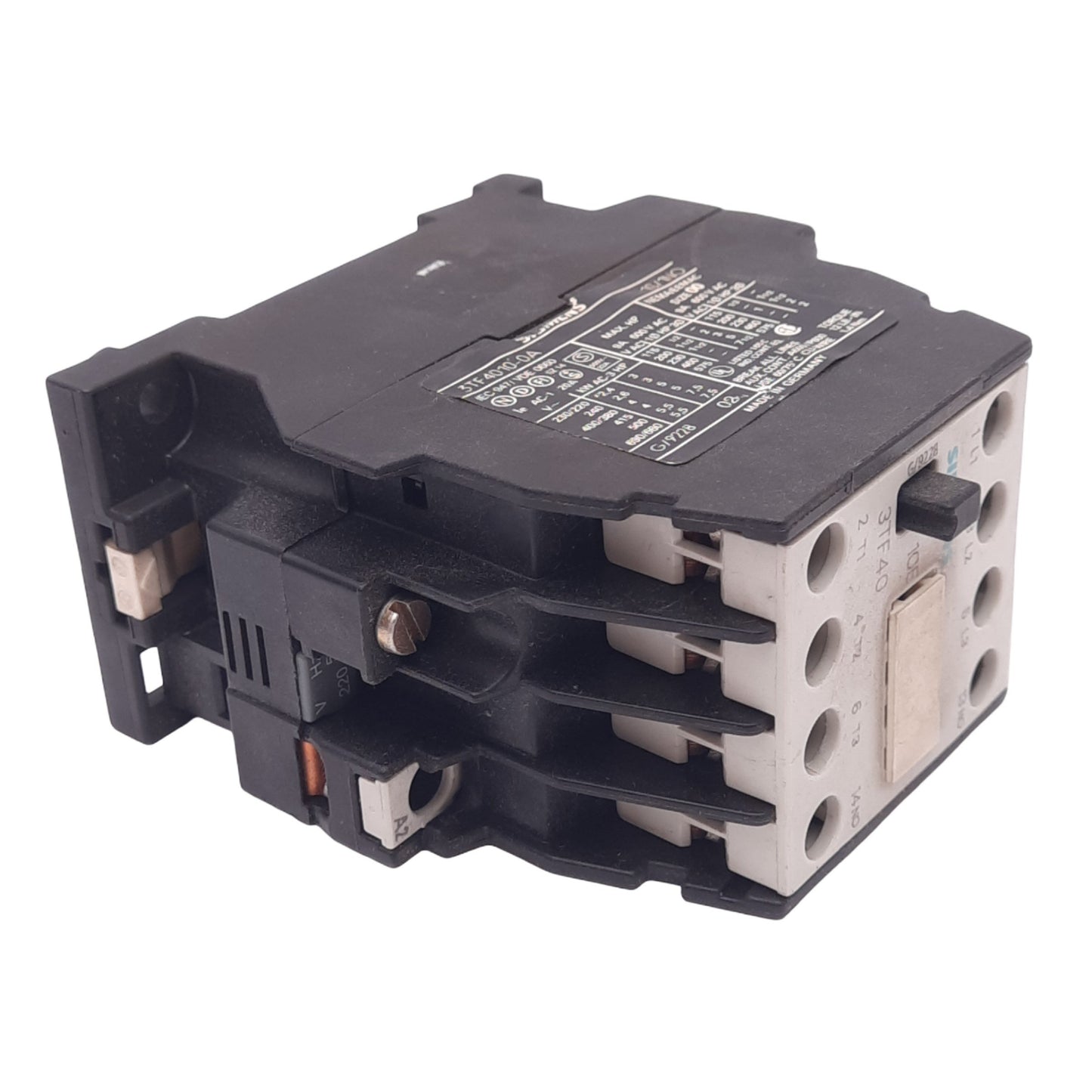 Used Siemens 3TF4010-0A IEC Contactor, 3-Pole + 1NO, 3-Phase 7.5hp Max, 220VAC Coil