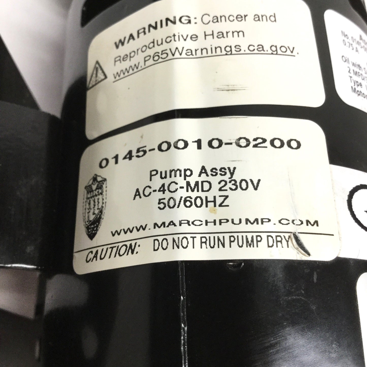 Used March AC-4C-MD Magnetic Drive Centrifugal Pump 14GPM w/Motor 230VAC, 1/12HP