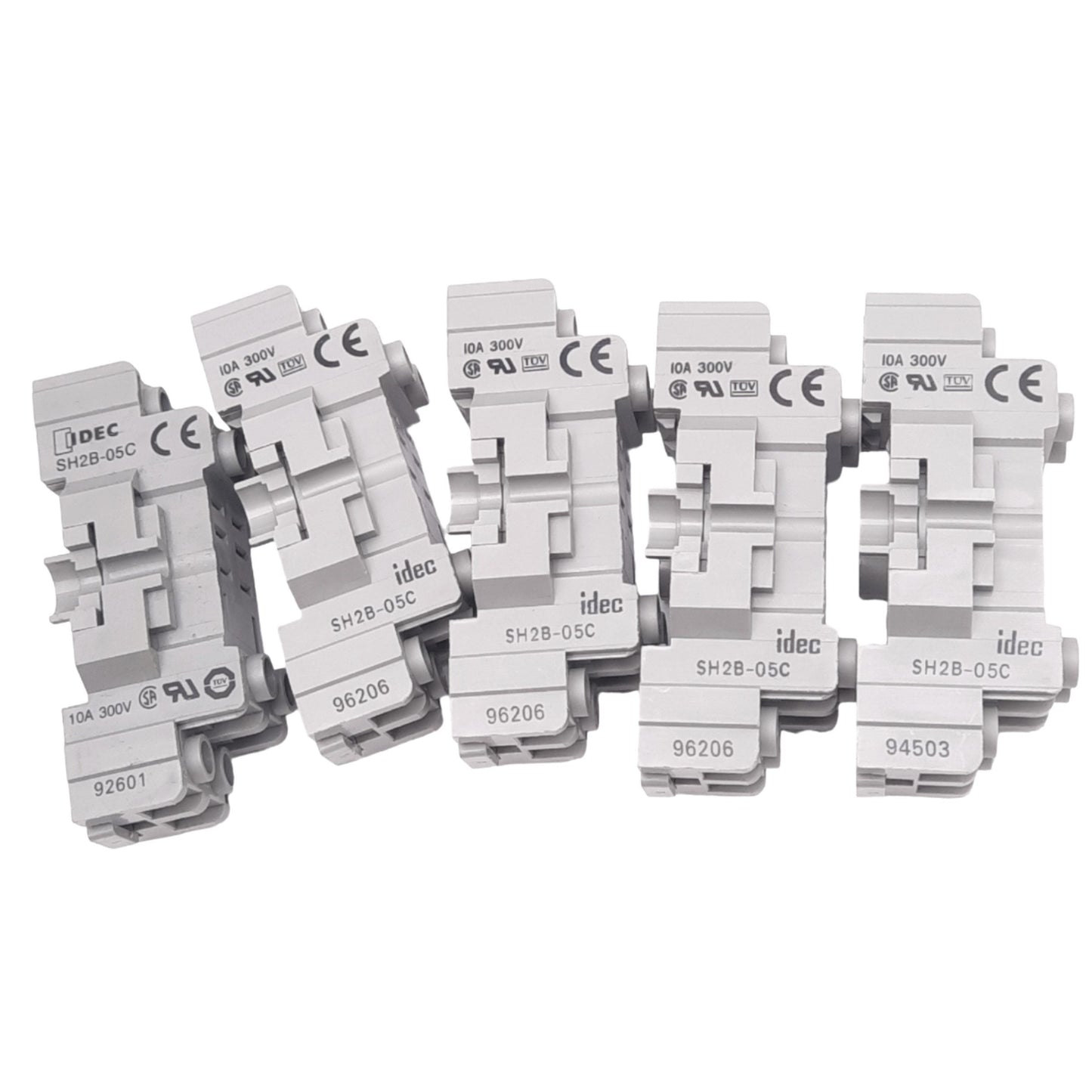 Used Lot of 5 IDEC SH2B-05C Relay Sockets, 8-Pin, 300V 10A Max, DIN Rail Mount