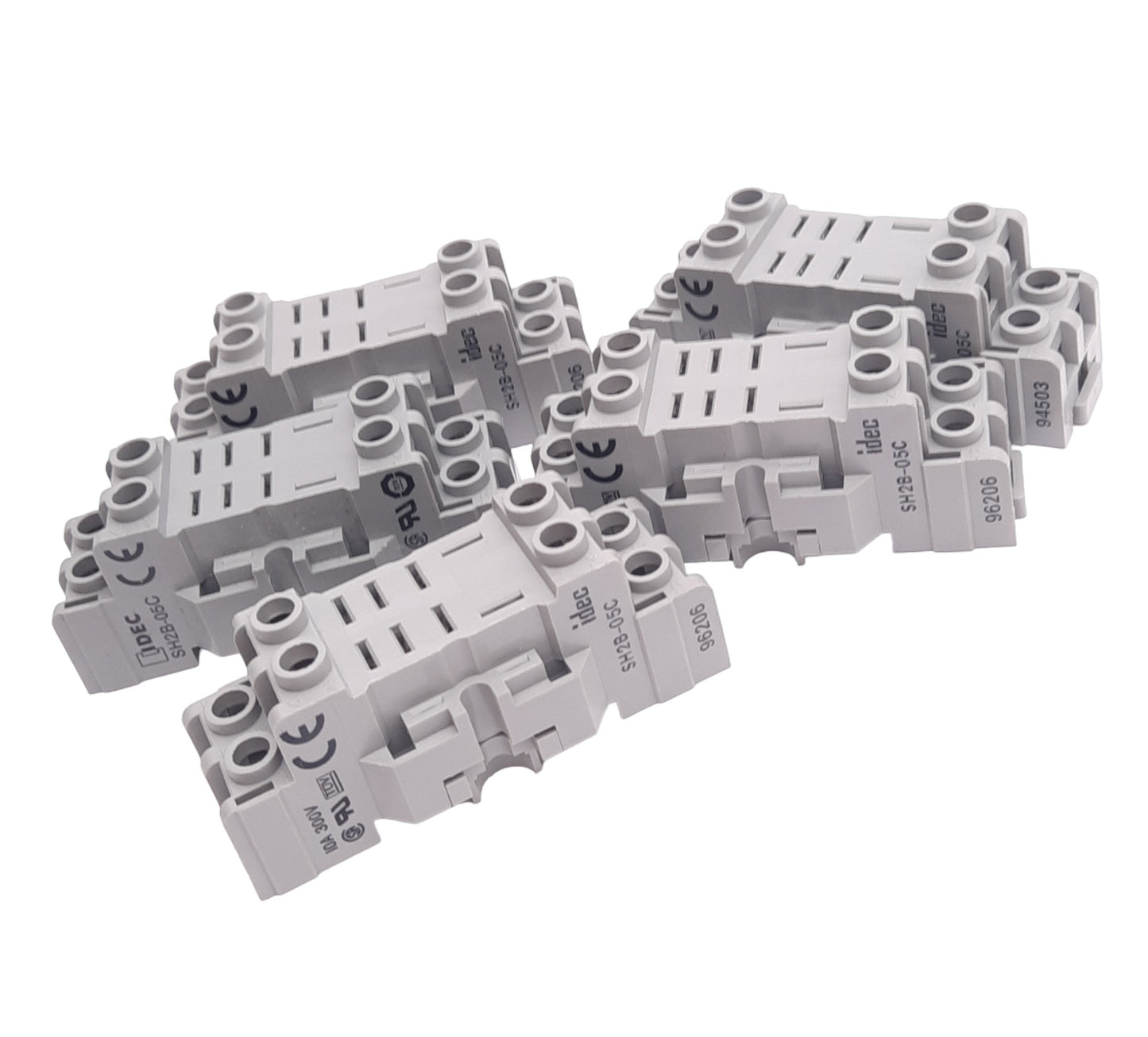 Used Lot of 5 IDEC SH2B-05C Relay Sockets, 8-Pin, 300V 10A Max, DIN Rail Mount