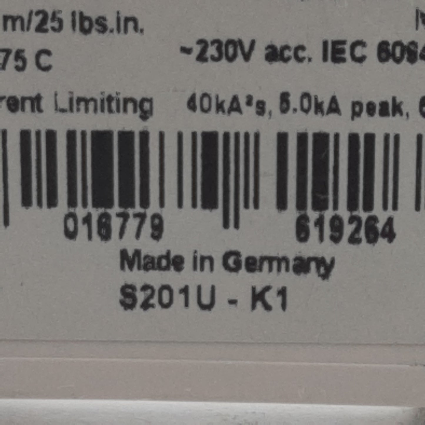 Used ABB S201U-K1 Circuit Breaker, 1-Pole, 1A 240VAC, K-Curve, DIN Rail Mount