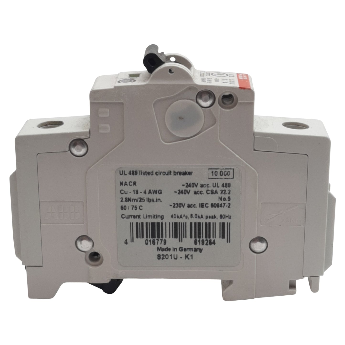 Used ABB S201U-K1 Circuit Breaker, 1-Pole, 1A 240VAC, K-Curve, DIN Rail Mount