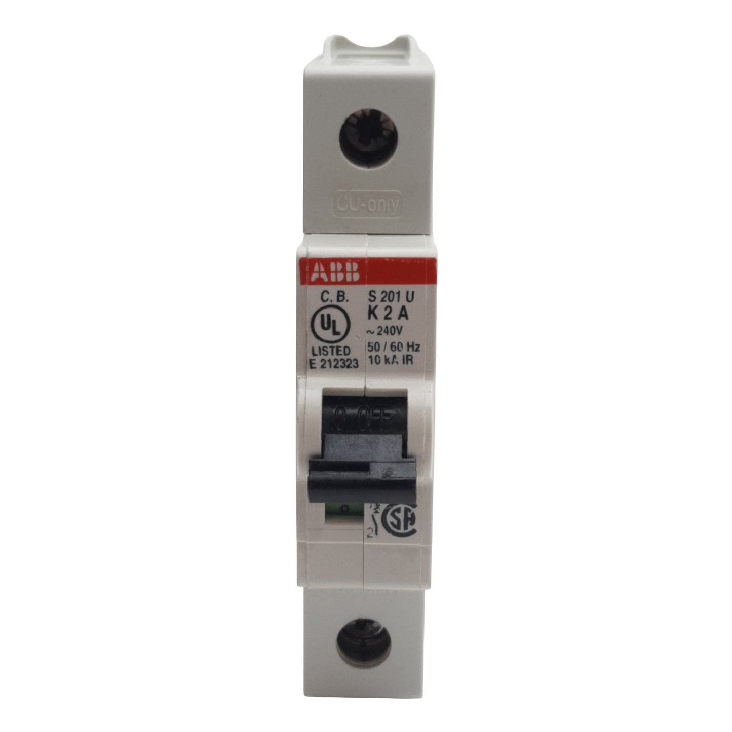Used Lot of 2 ABB S201U-K2 Circuit Breaker, 1-Pole, 2A 240VAC, K-Curve, DIN Rail