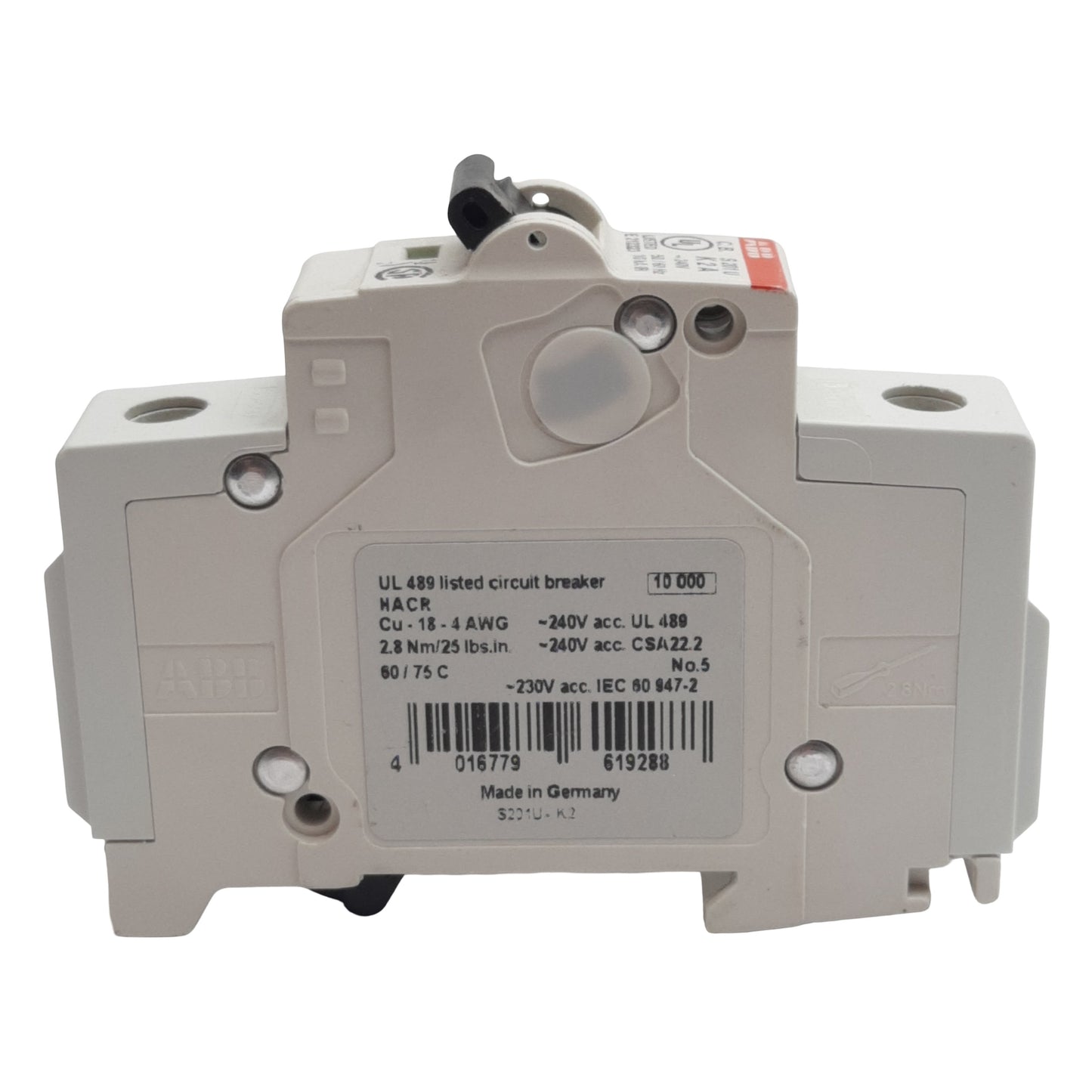 Used Lot of 2 ABB S201U-K2 Circuit Breaker, 1-Pole, 2A 240VAC, K-Curve, DIN Rail