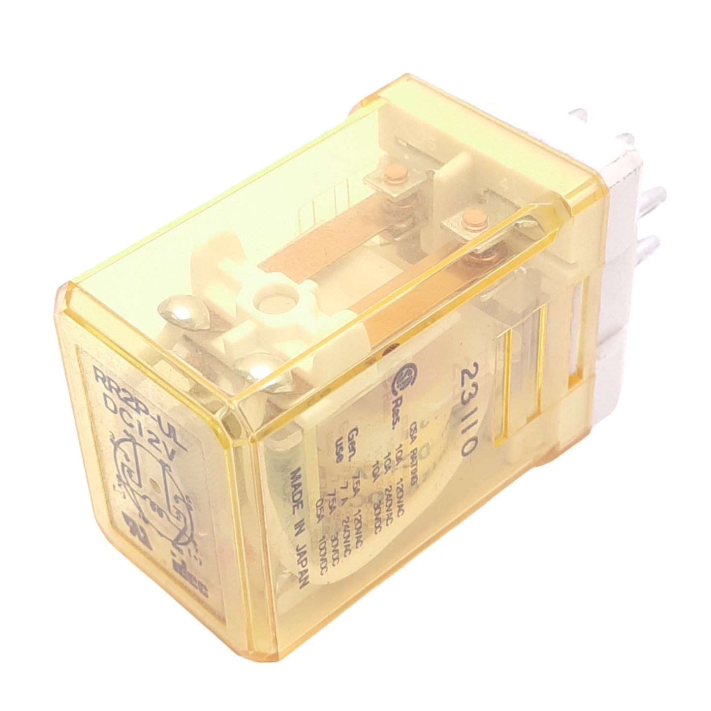 Used IDEC RR2P-ULDC12V Ice-Cube Plug-In Relay, DPDT, 8-Pin, 30VDC 10A Max, 12VDC Coil