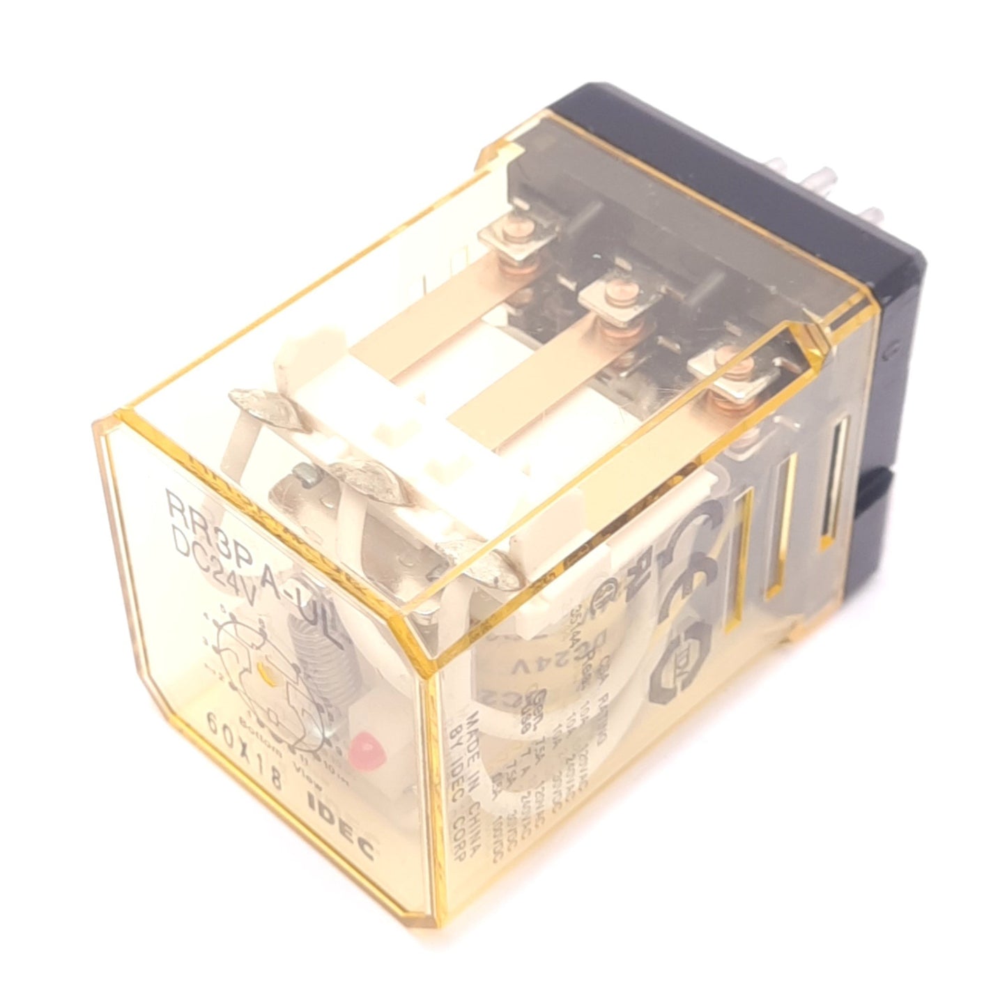 Used IDEC RR3PA-ULDC24V Plug-In Ice-Cube Relay, 3PDT, 11-Pin, 10A Max, 24VDC Coil