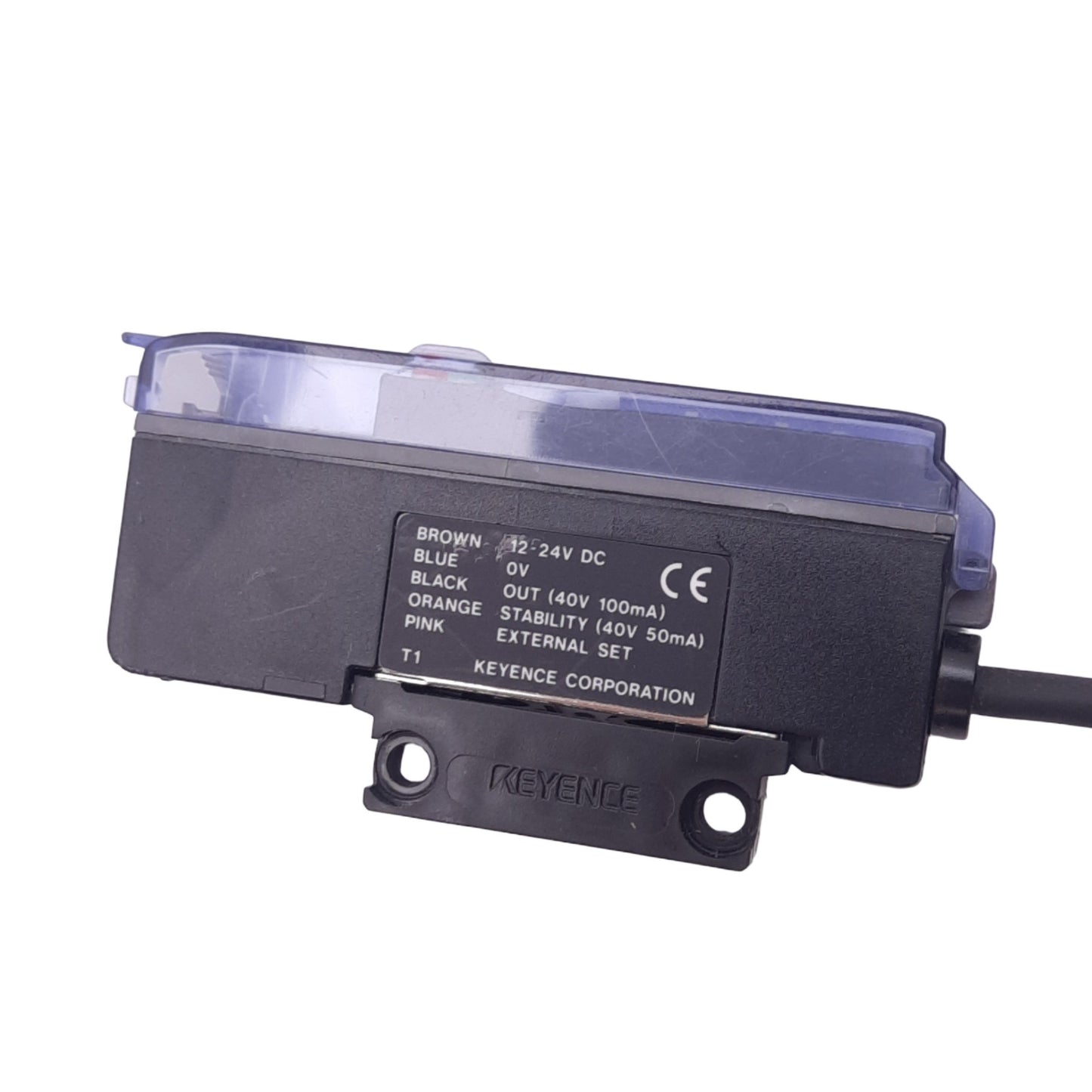 Used Keyence PS-T1 Photoelectric Sensor Amplifier, NPN 40V 100mA Out, 24VDC, 1m Cable
