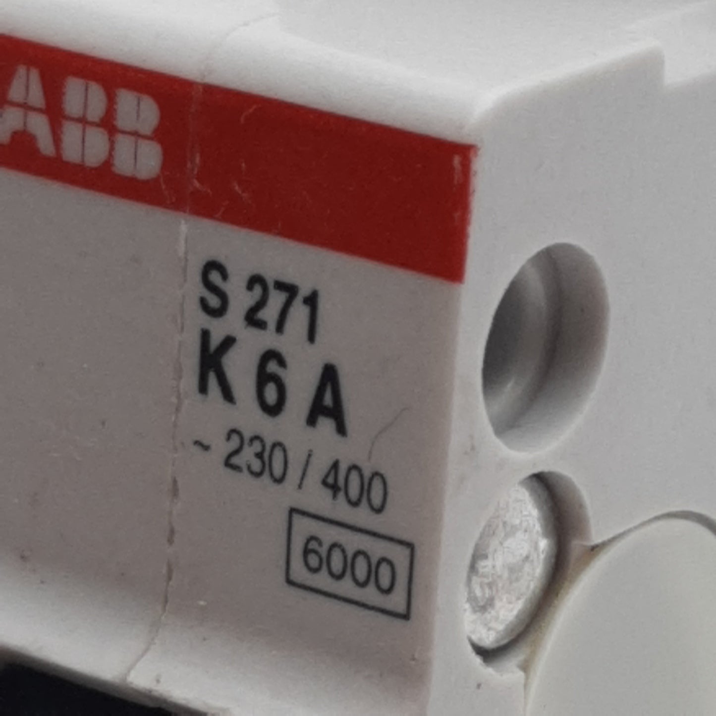 Used ABB S271-K6 Circuit Breaker, 1-Pole, 6A 230/400VAC, K-Curve, DIN Rail Mount