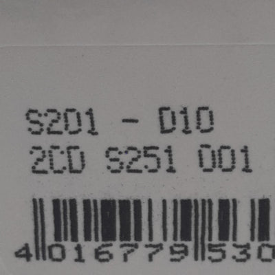 Used ABB S201-D10 Circuit Breaker, 1-Pole, 10A 230/400VAC, D-Curve, DIN Rail