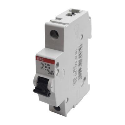 Used ABB S201-D10 Circuit Breaker, 1-Pole, 10A 230/400VAC, D-Curve, DIN Rail