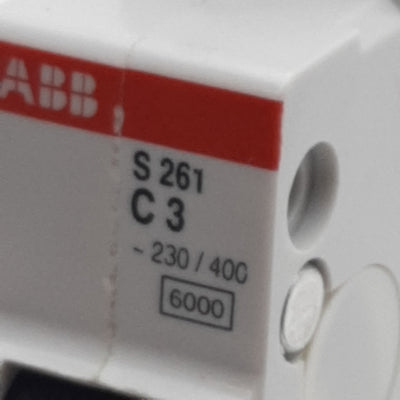 Used ABB S261-C3 Circuit Breaker, 1-Pole, 3A 230/400VAC, C-Curve, DIN Rail Mount