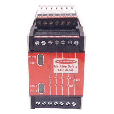 Used Banner ES-GA-5A Safety Control Relay, 4NO 6A, Aux 1NC 5A, 24VDC/115VAC