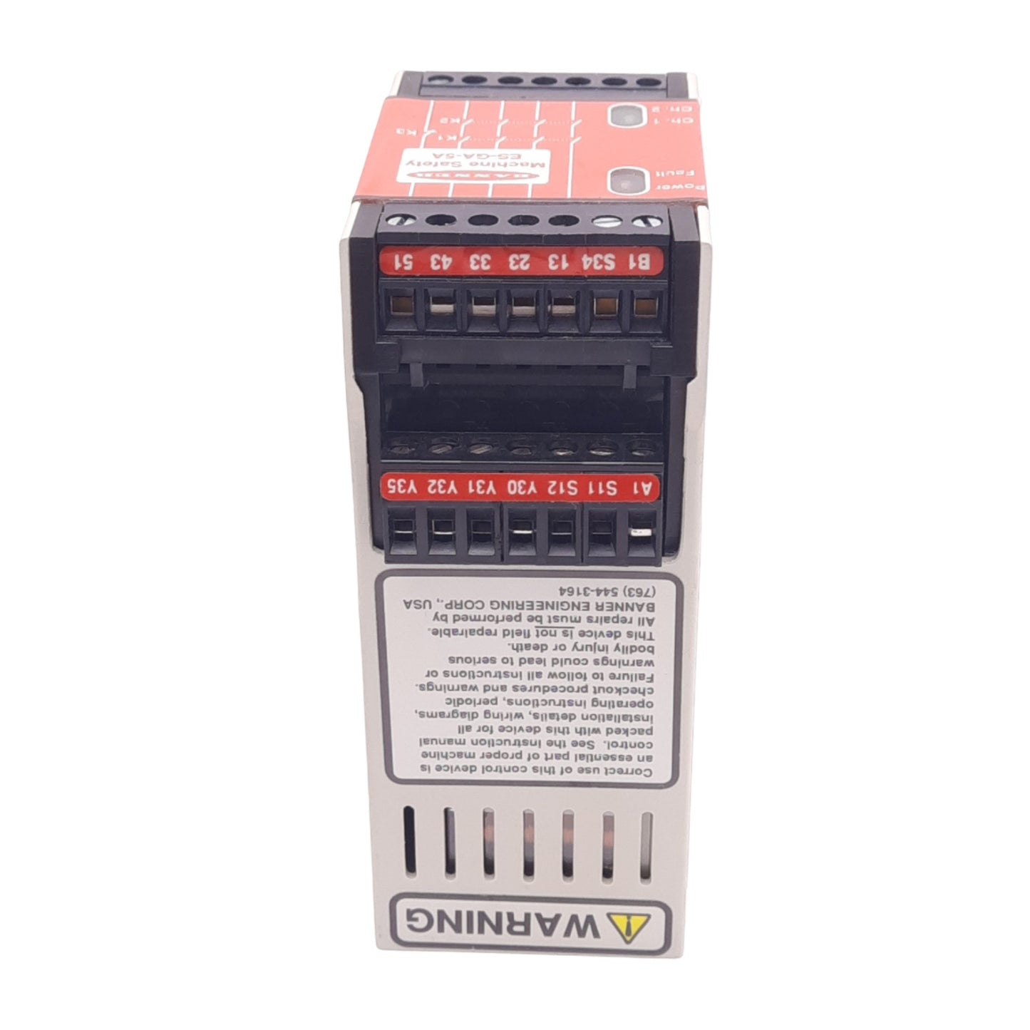 Used Banner ES-GA-5A Safety Control Relay, 4NO 6A, Aux 1NC 5A, 24VDC/115VAC