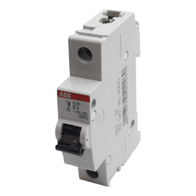 Used ABB S201-D2 Circuit Breaker, 1-Pole, 2A 230/400VAC, D-Curve, DIN Rail Mount