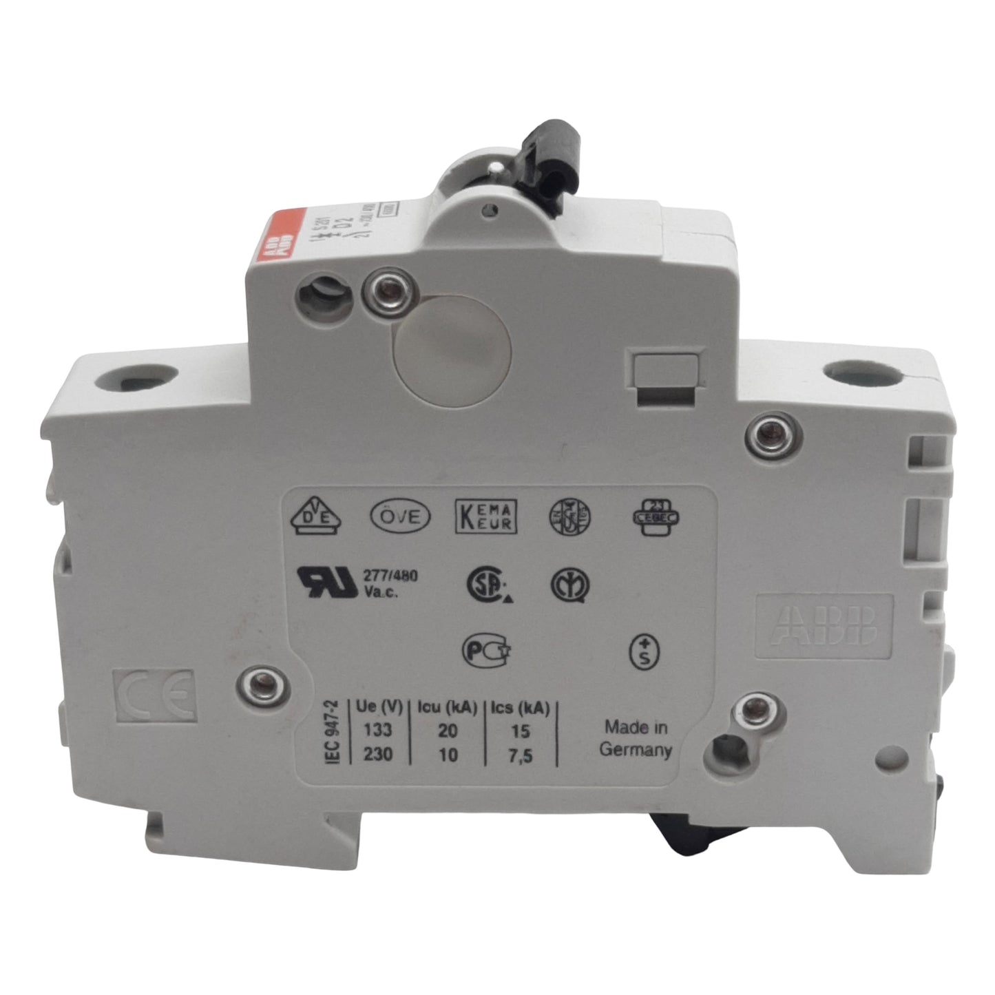 Used ABB S201-D2 Circuit Breaker, 1-Pole, 2A 230/400VAC, D-Curve, DIN Rail Mount