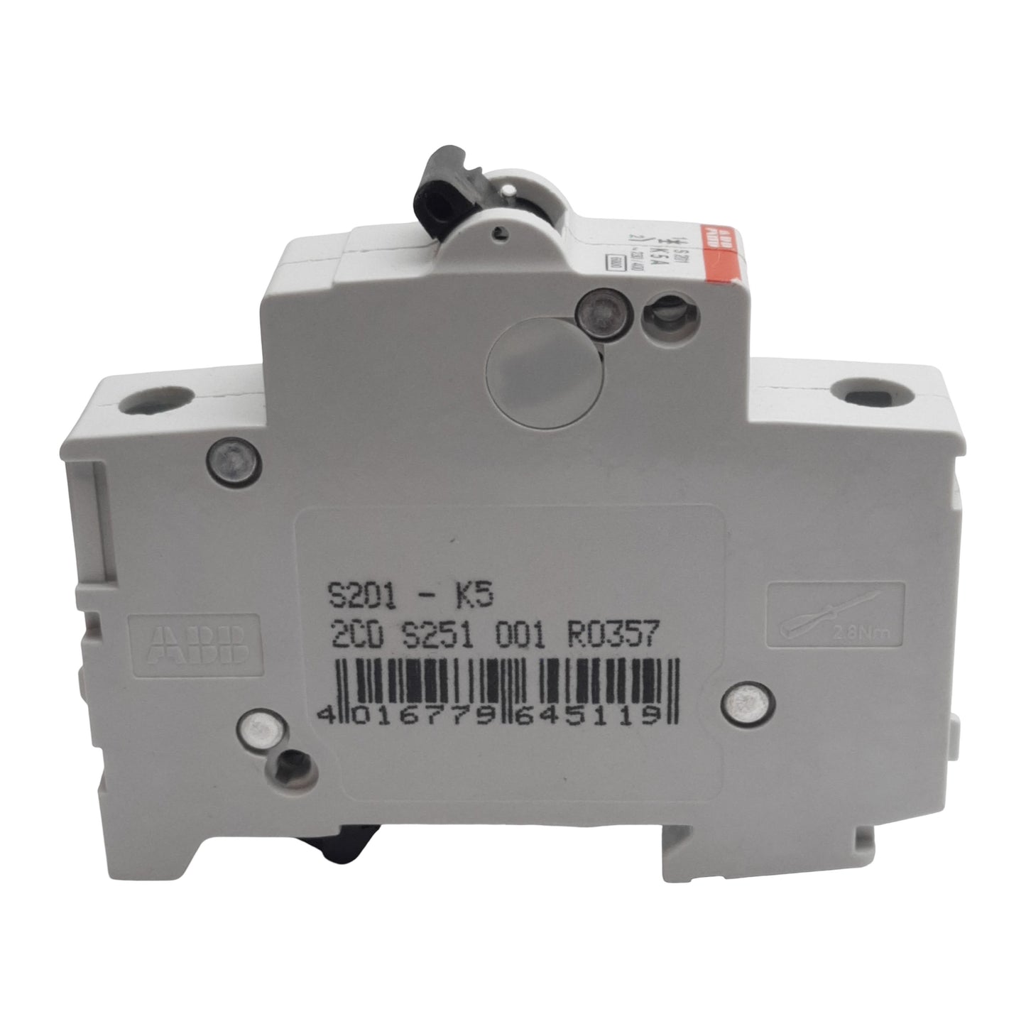 Used ABB S201-K5 Circuit Breaker, 1-Pole, 5A 230/400VAC, K-Curve, DIN Rail Mount