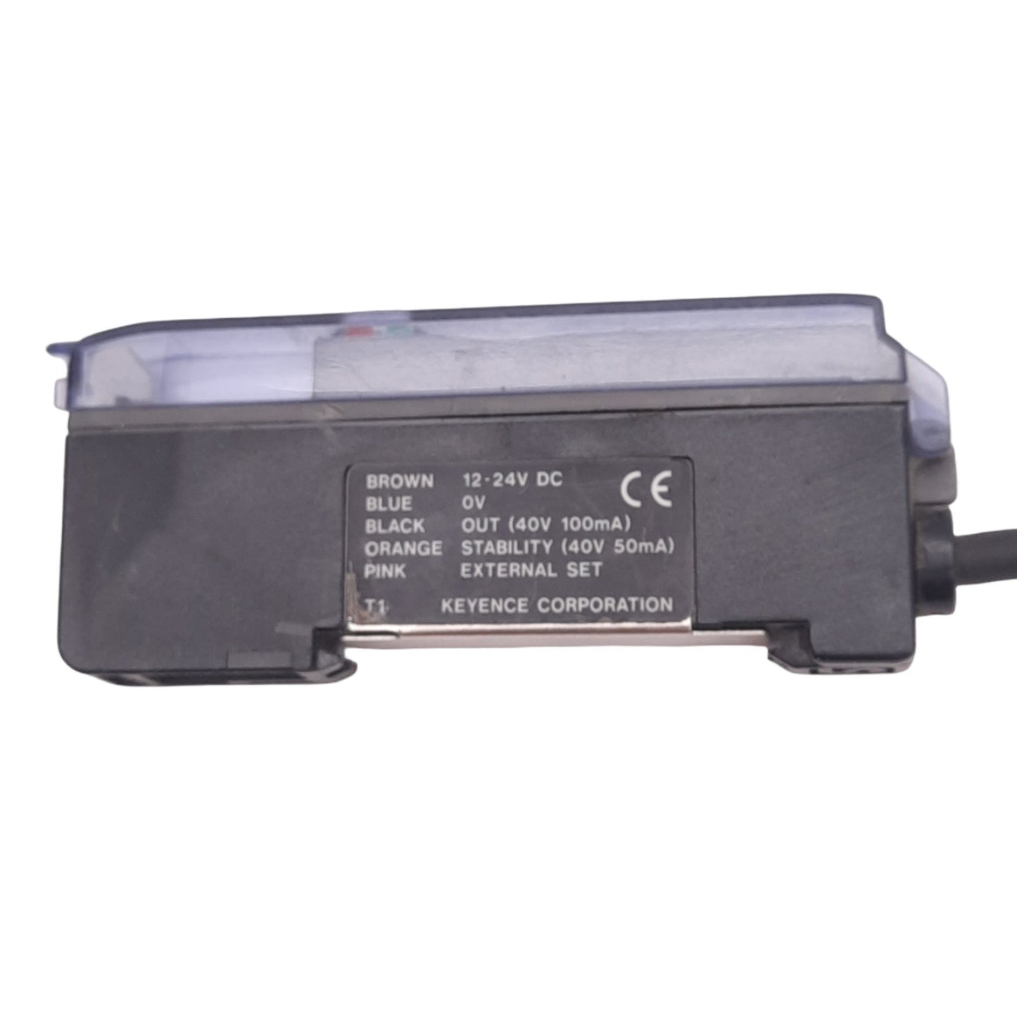 Used Keyence PS-T1 Photoelectric Sensor Amplifier, NPN 40V 100mA Out, 24VDC, 1" Cable