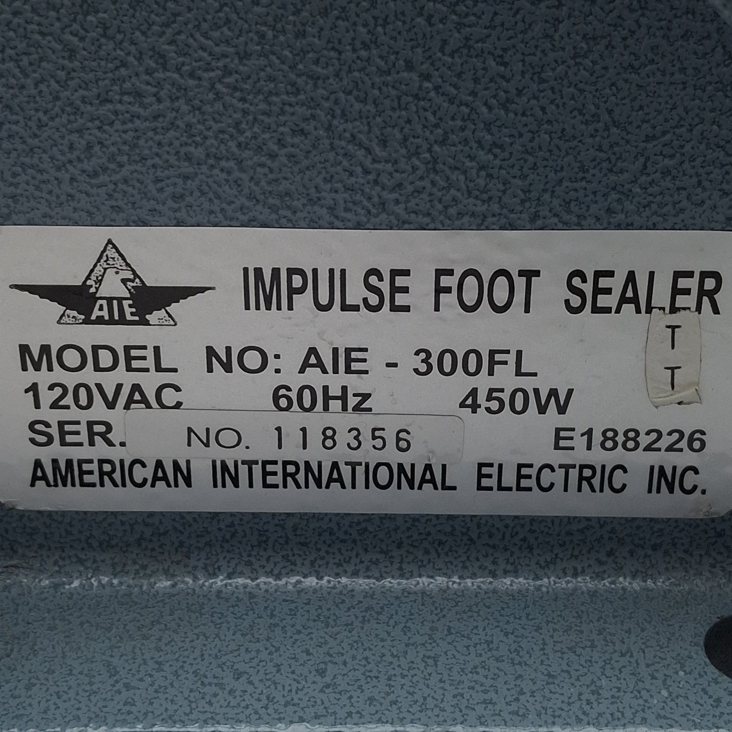 Used AIE AIE-300FL Heavy Duty Impulse Foot Sealer 12in x 2mm Seal 120VAC *No Guards*