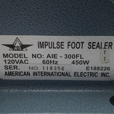 Used AIE AIE-300FL Heavy Duty Impulse Foot Sealer 12in x 2mm Seal 120VAC *No Guards*