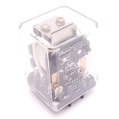 Used Dayton 1EHX8 120 VAC Ice-Cube Relay, DPDT, 9-Pin, 16A Max, 120VAC Coil