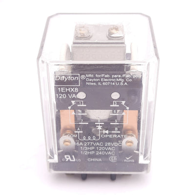 Used Dayton 1EHX8 120 VAC Ice-Cube Relay, DPDT, 9-Pin, 16A Max, 120VAC Coil