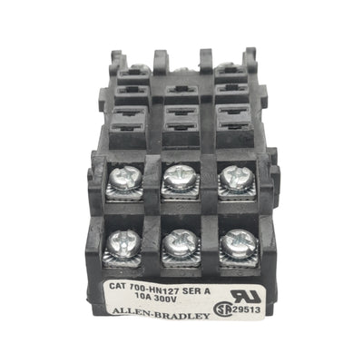 Used Allen Bradley 700-HN127 Relay Socket, 11-Pin, 300V 10A, DIN Rail Mount
