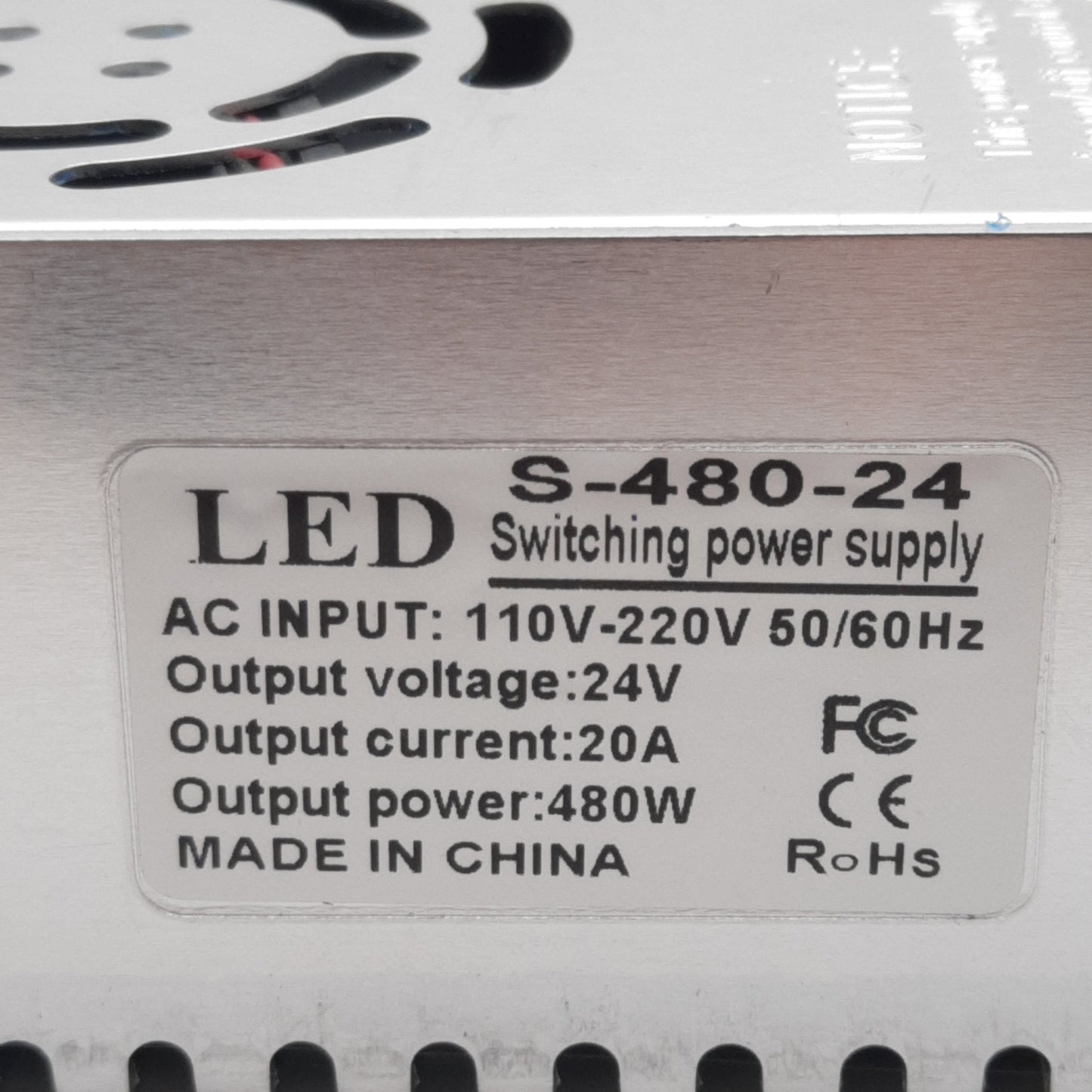 Used LED S-480-24 Switching Power Supply, 110-220VAC In, 20A 24VDC 480W Out