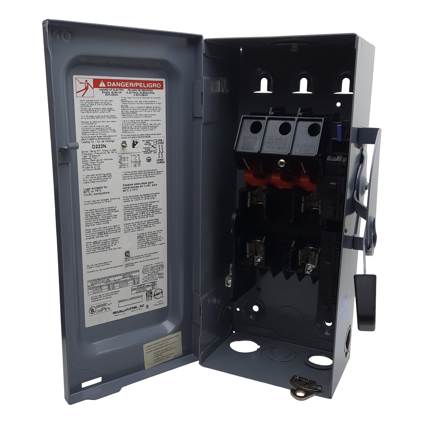 Used Square-D D222N General Duty Safety Switch, 2-Pole 3-Wire, 60A 240VAC, H/K/R Fuse