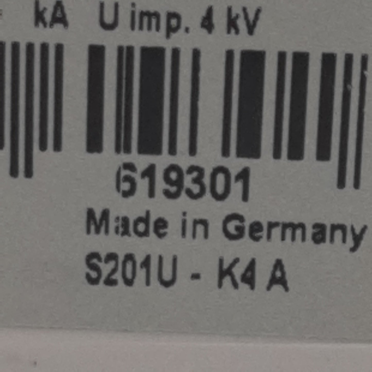 Used ABB S201U-K4 Circuit Breaker, 1-Pole, 4A 240VAC, K-Curve, DIN Rail Mount