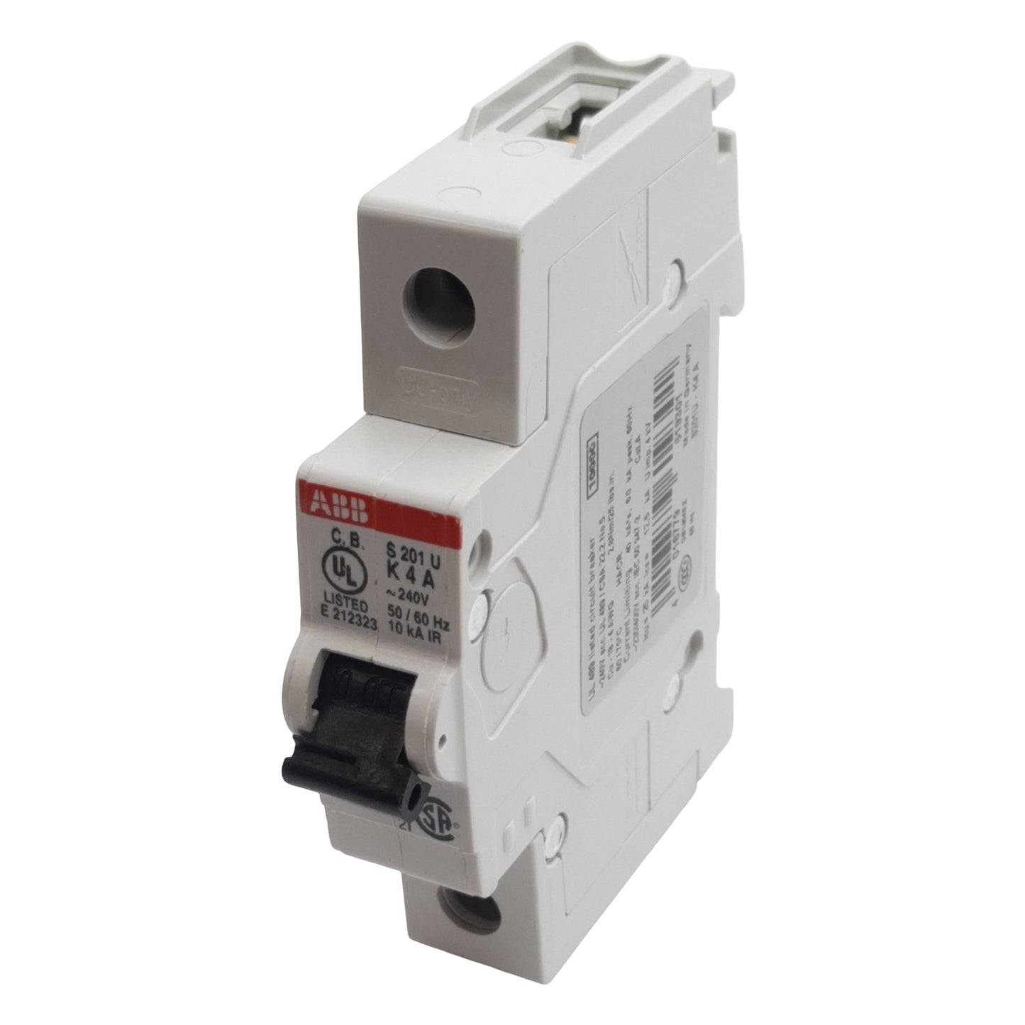 Used ABB S201U-K4 Circuit Breaker, 1-Pole, 4A 240VAC, K-Curve, DIN Rail Mount