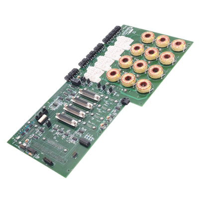 Used Anorad 811094-A Rev E 5U Chassis Board w/ Inductors, 4 Relay Sockets, 5VDC